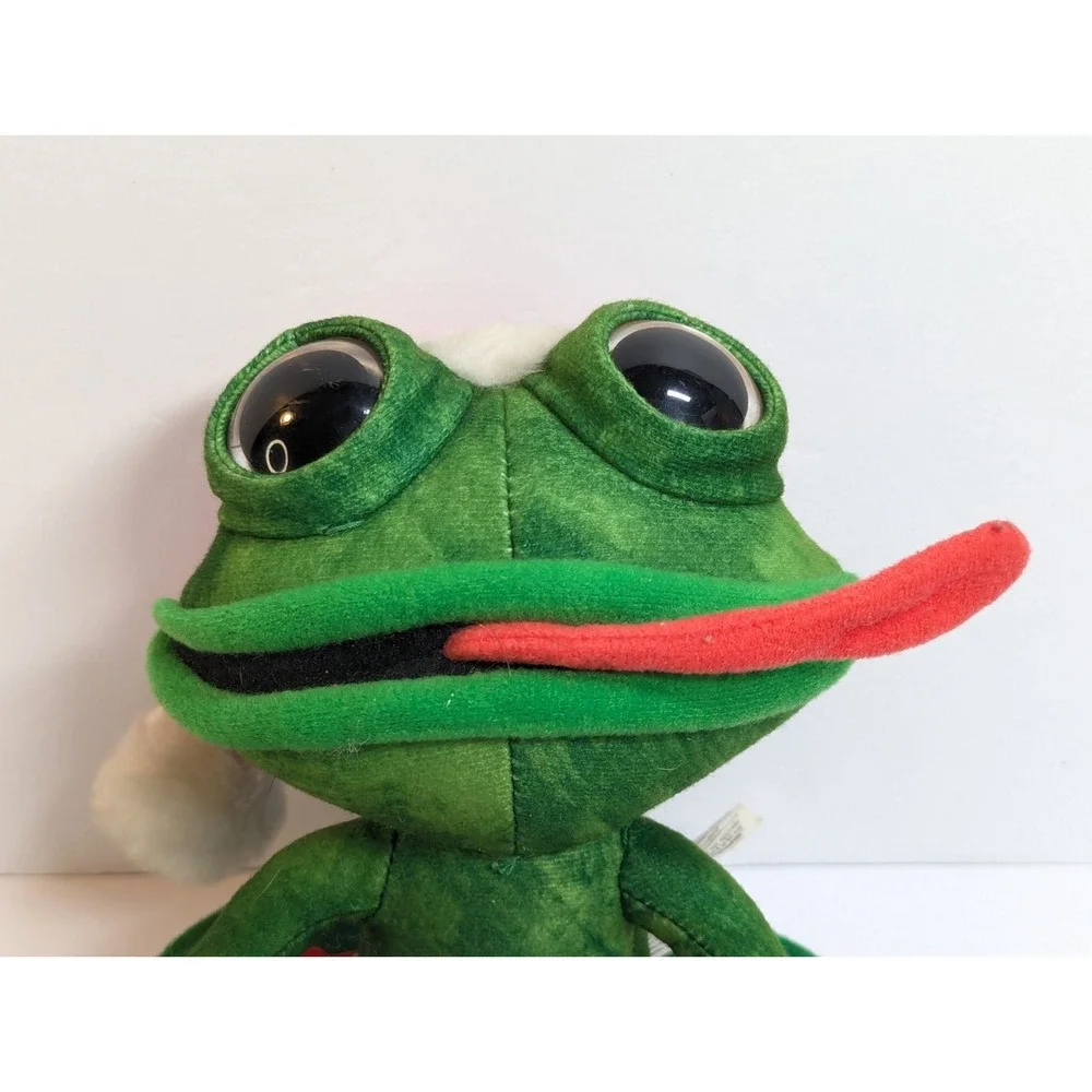 Santa Frog Snowflake Long Tongue Plush Sitting on‎ Lily Pad Gift Holder Pocket